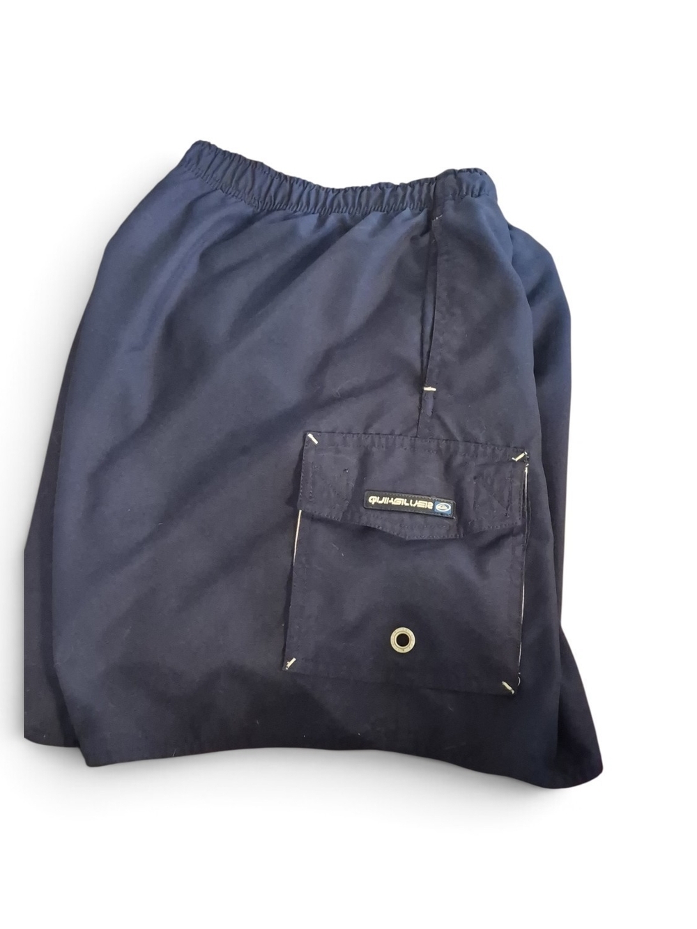 Quiksilver Men's Medium Dark Navy Elastic Waist Swim Shorts with Flap Pocket